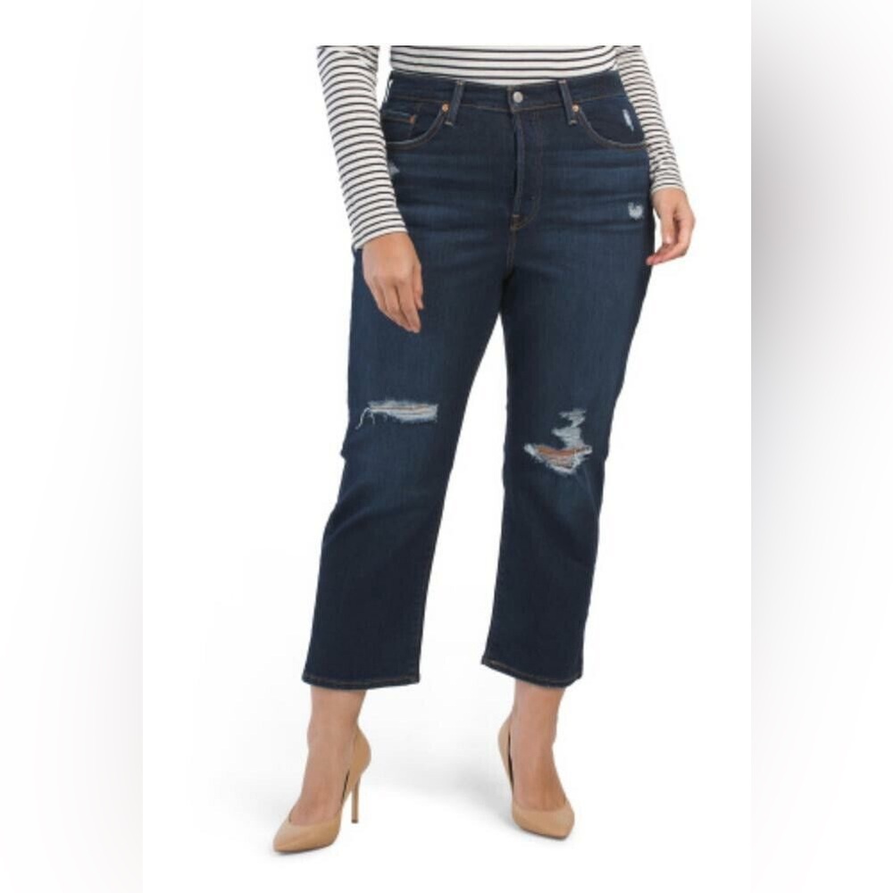Levi's Women's Straight Leg Distressed Dark Blue Jeans